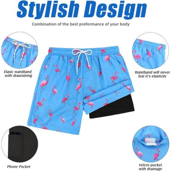 Men's Swim Trunks Board Shorts Quick Dry Mens Swimming Trunks Compression Liner - Picture 5 of 6